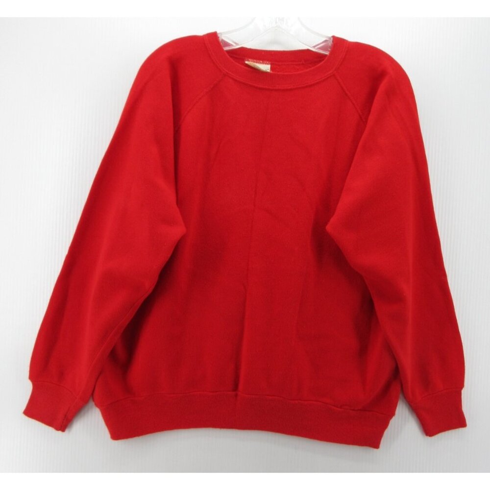 VINTAGE Action Sweatshirt Large 80s Blank Pullover Crewneck USA Raglan